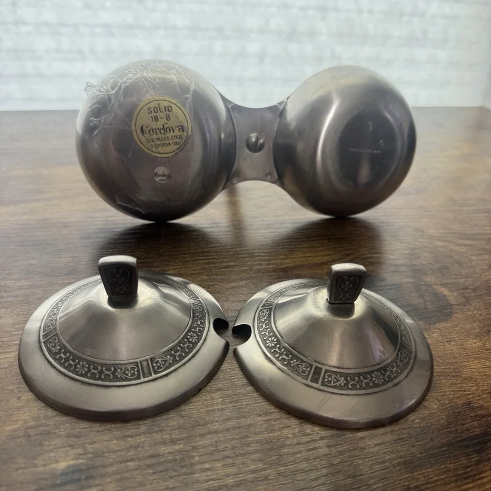 Vintage 1969 Cordova 18-8 Stainless‎ Steel Salt Pepper / Condiment Set